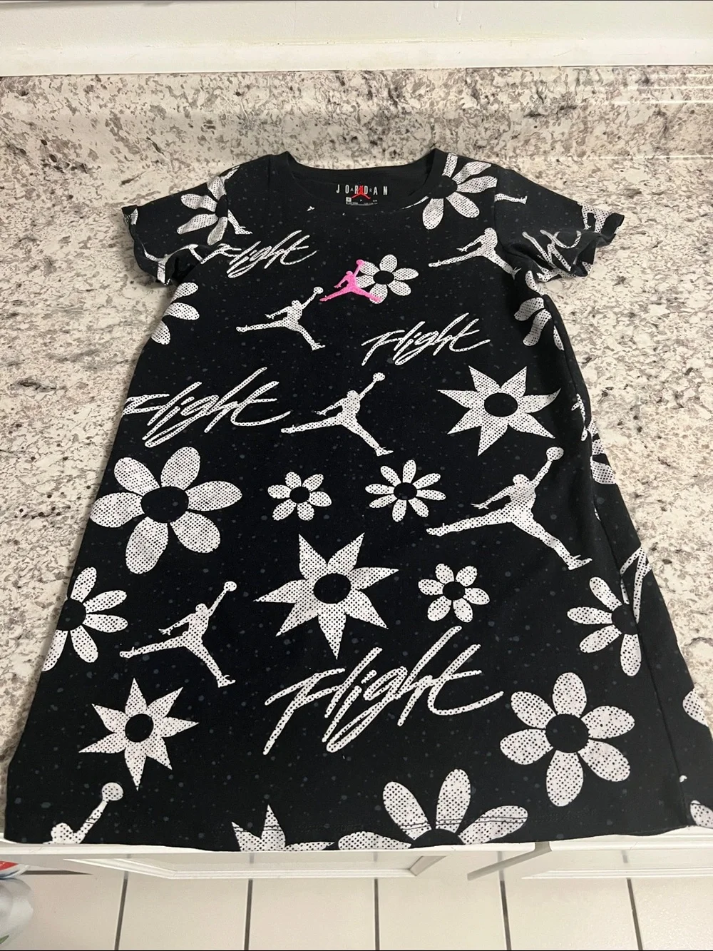 Jordan Black Dress with White Floral Print and Pink Jumpman